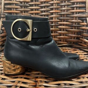 Calvin Klein Black Ankle Boots with Gold Buckle